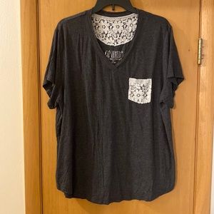 Go Wild Every Moment Matters Stretch Lace Tee T-Shirt Gray White Plus Size 3X